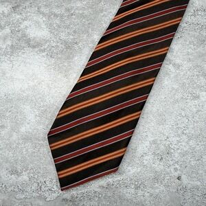 Cacharel 100% Silk Tie Mens OS Brown Striped Slim Made In Italy Necktie 58x3.5"‎